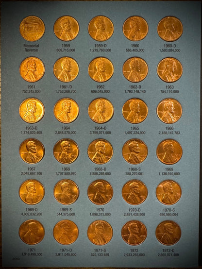 1959-2025 P D 68-74 S Lincoln Cent COMPLETE UNCIRCULATED SET In NEW Whitmans4