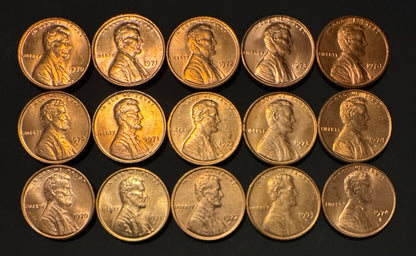 1970-1974 Lincoln Memorial Cent P D S Uncirculated 15 Coin Lot Original Rolls0