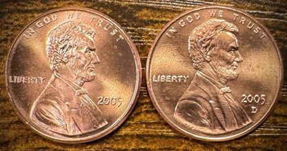 2005 P & D Lincoln Memorial Cent BU 2 Coin Set From Original Rolls0