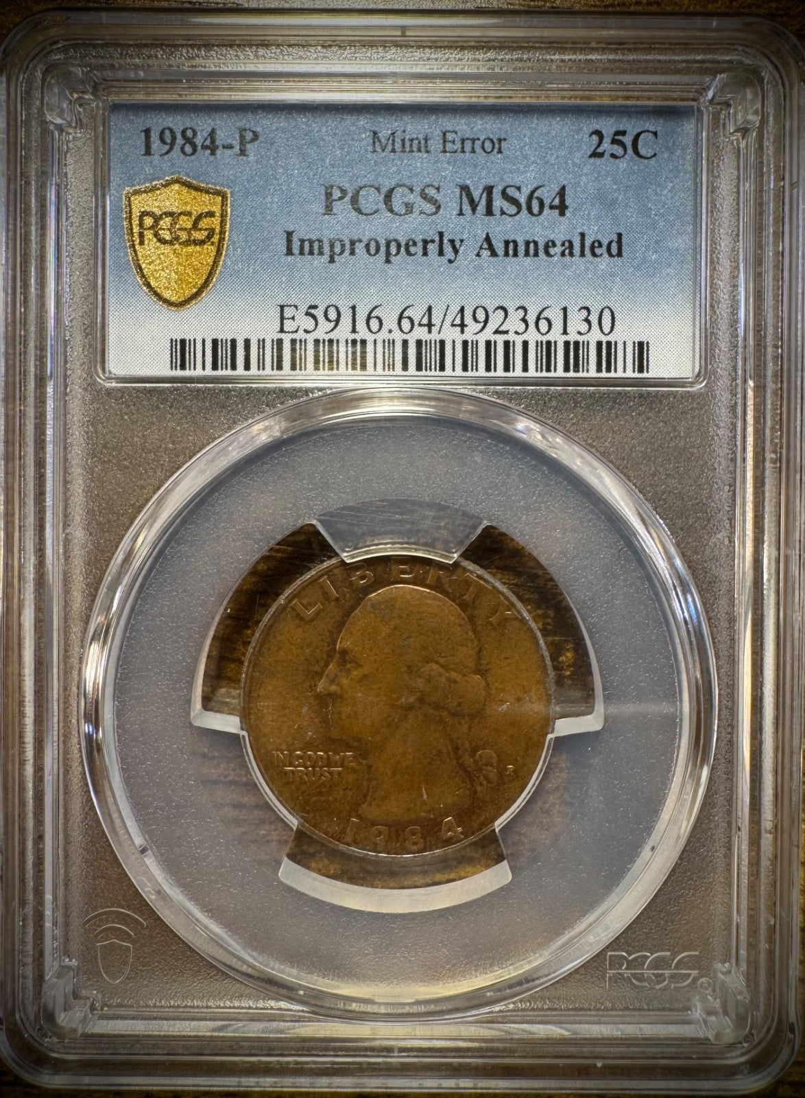 1984-P Washington Quarter PCGS MS64 MINT ERROR Improperly Annealed1