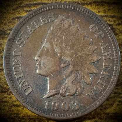 1903 Indian Head Cent Penny Full Liberty 2.5 Diamonds0