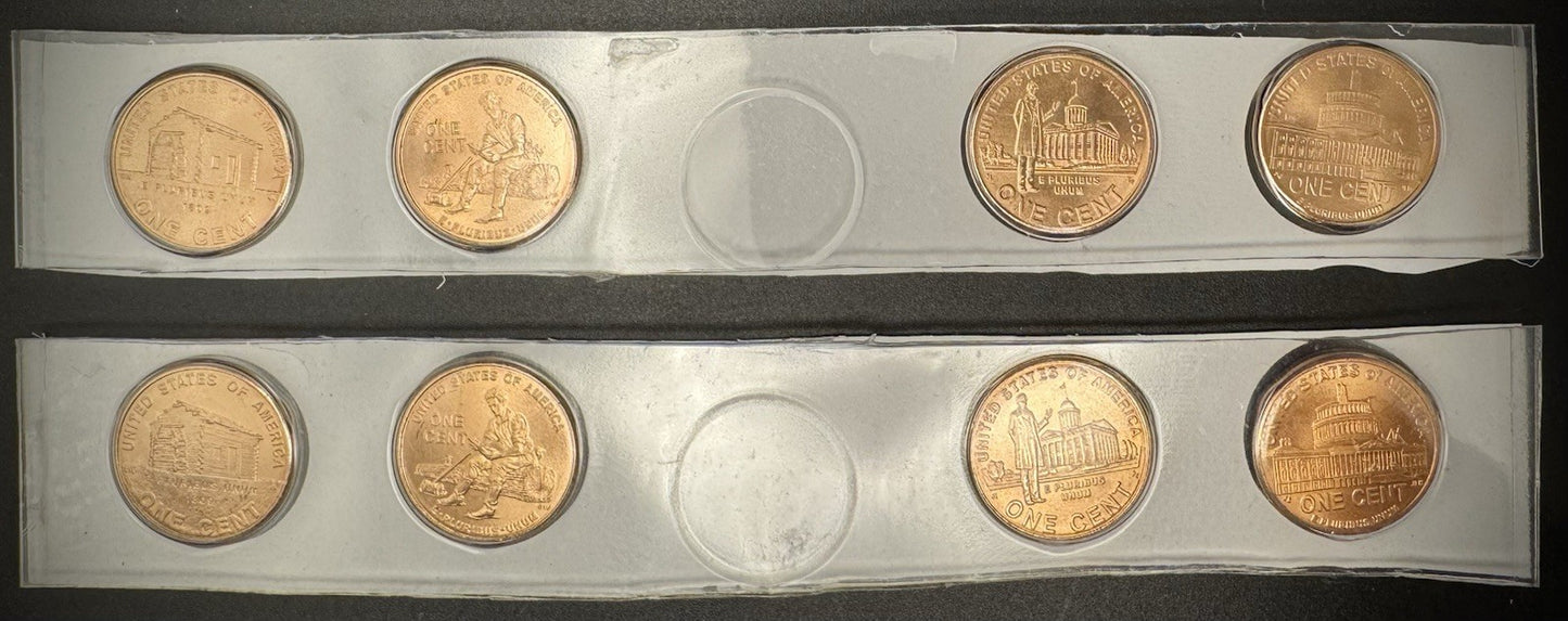 2009 Satin Finish Lincoln Bicentennial Cent P D Uncirculated 8 Copper Coin Set1