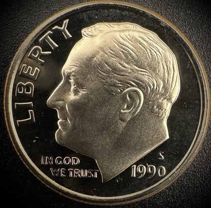 1990-S GEM PROOF Roosevelt Dime 10C Clad DEEP CAMEO Coin From US Mint Proof Set0