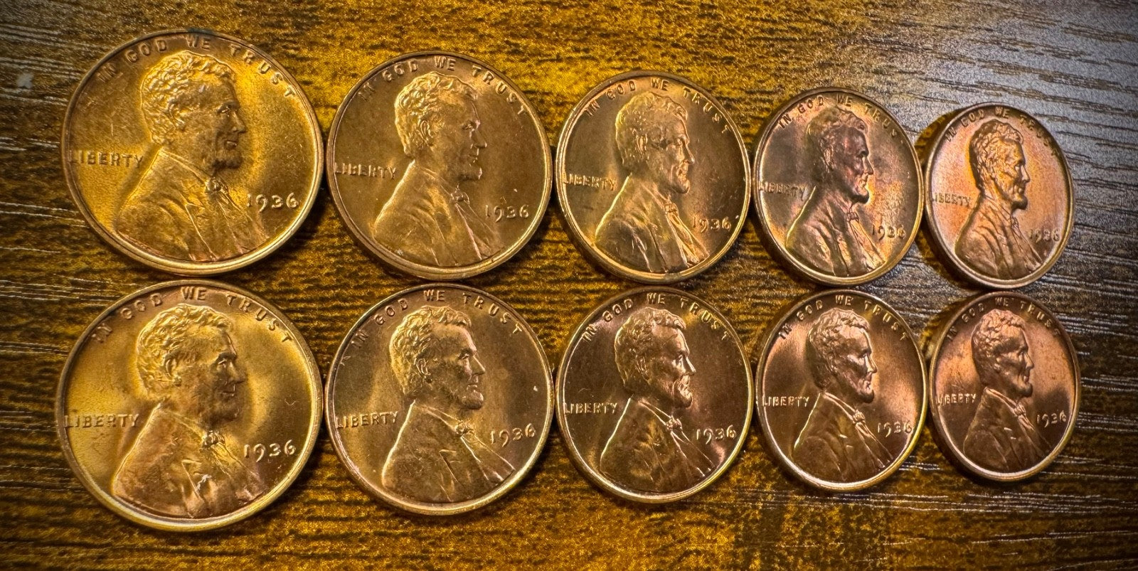 1936 Lincoln Wheat Cent Brilliant Uncirculated Red Lot Of 10 Coins3