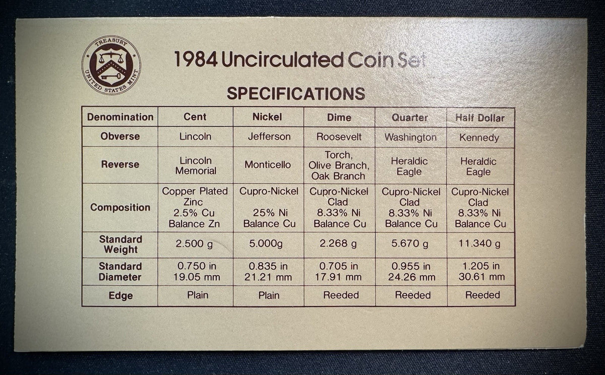 1984 P D Uncirculated Coin Set US Mint Original Government Packaging OGP & COA6