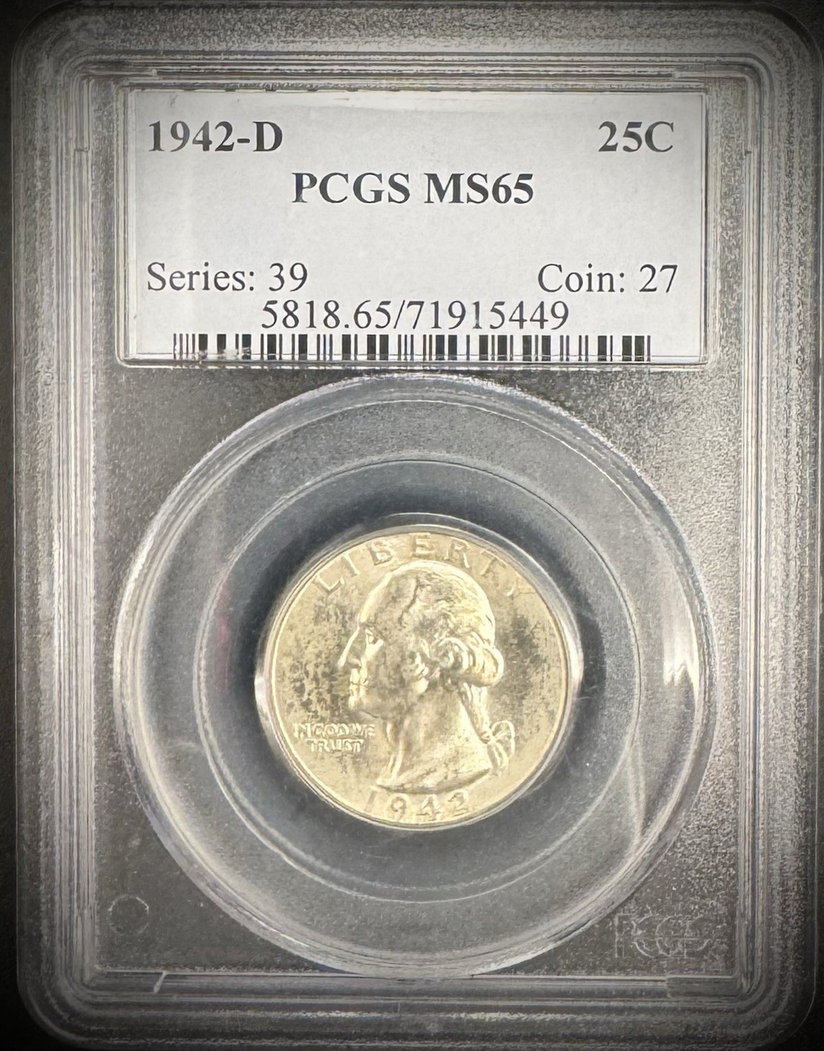 1942-D Washington Quarter PCGS MS65 GEM BU Brilliant Uncirculated0