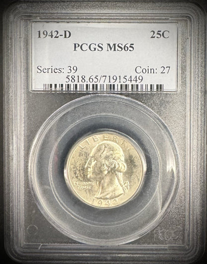 1942-D Washington Quarter PCGS MS65 GEM BU Brilliant Uncirculated0