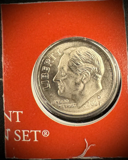 2007 P D Satin Finish Roosevelt Dime 2 Coin Lot From US Mint Uncirculated Set4
