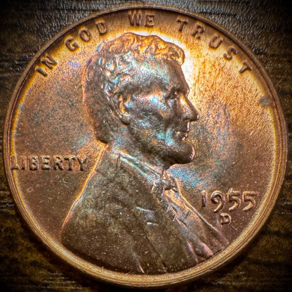 1955-D Lincoln Wheat Penny Cent BU Uncirculated GORGEOUS TONING0