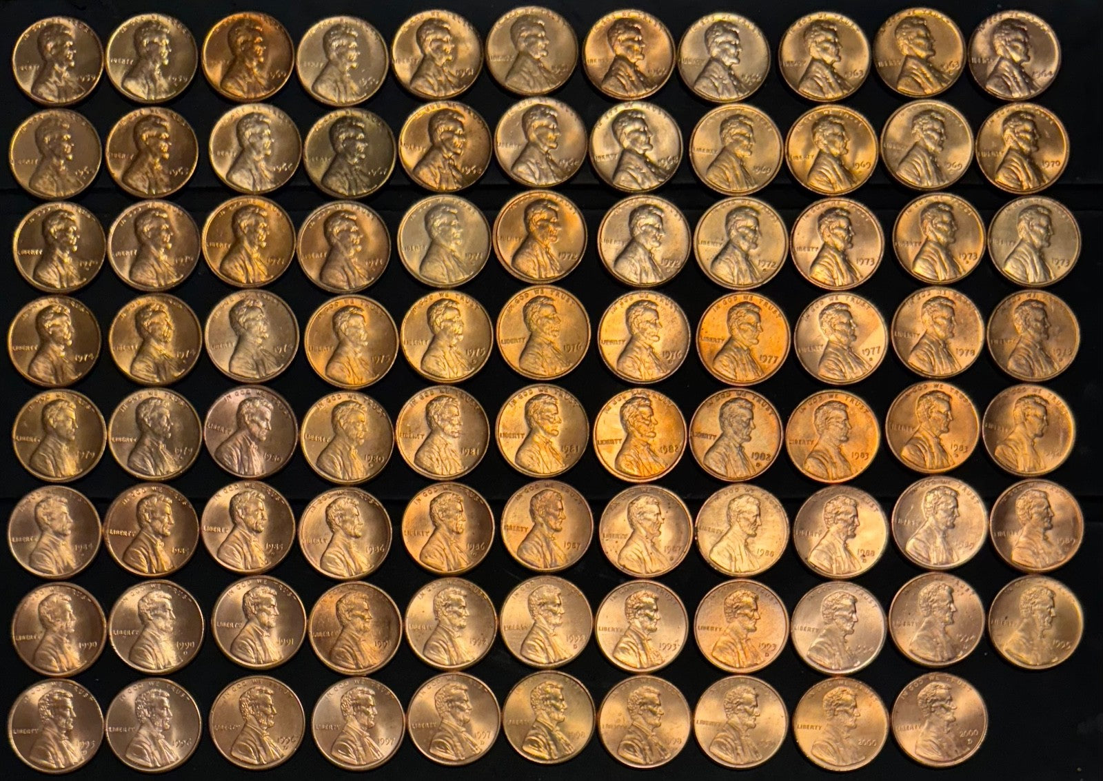 1959-2025 P D 1968-74 S Lincoln Cent Penny Uncirculated BU COMPLETE Set0