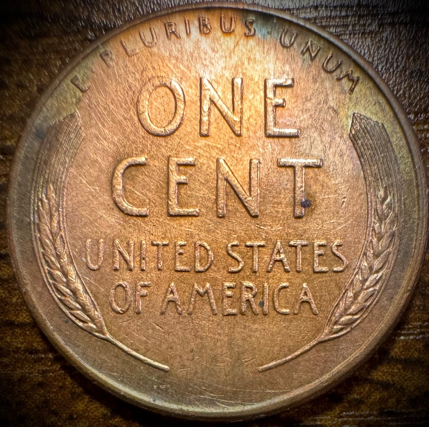 1950-S Lincoln Wheat Penny Cent Uncirculated MULTICOLORED TONING1