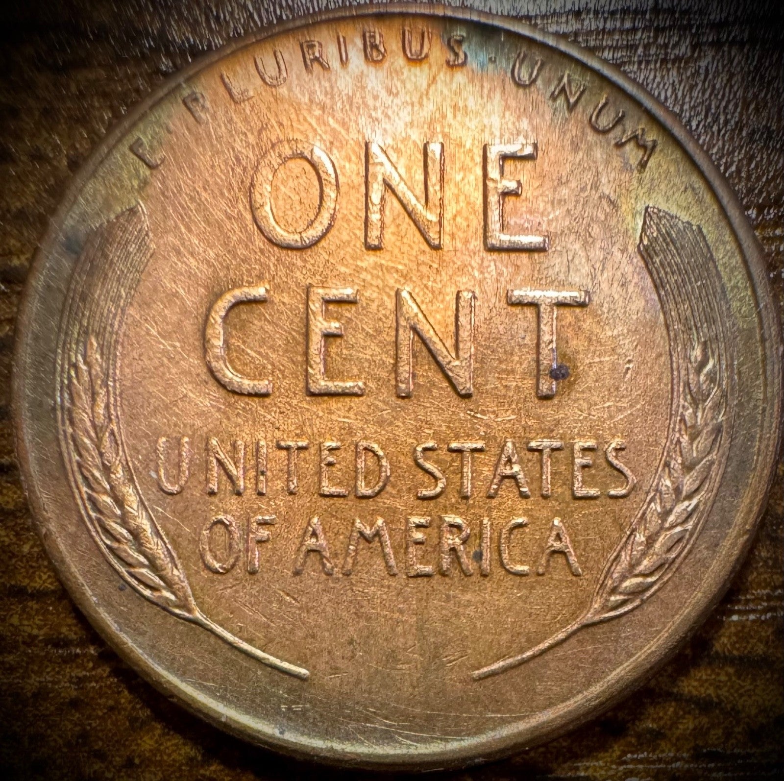 1950-S Lincoln Wheat Penny Cent Uncirculated MULTICOLORED TONING1