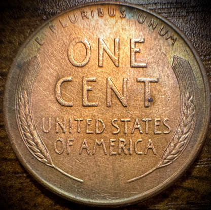 1950-S Lincoln Wheat Penny Cent Uncirculated MULTICOLORED TONING1