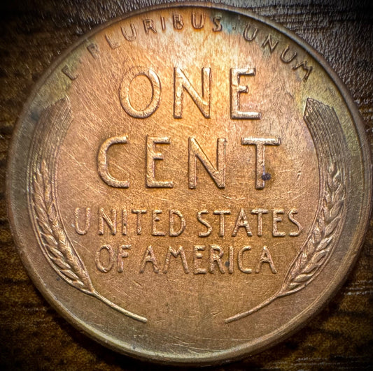 1950-S Lincoln Wheat Penny Cent Uncirculated MULTICOLORED TONING1