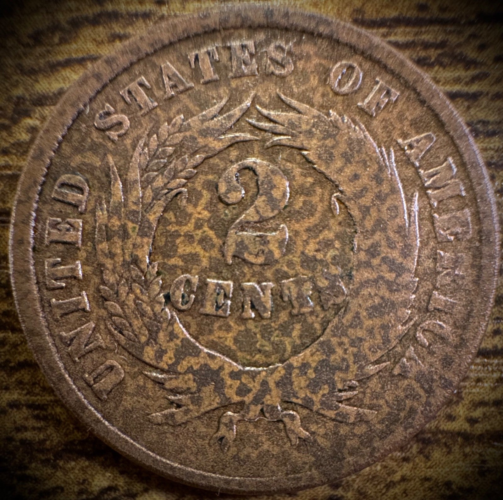 1865 Two Cent 2C USA Copper Obsolete Denomination Coin #11