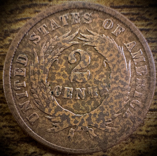 1865 Two Cent 2C USA Copper Obsolete Denomination Coin #11