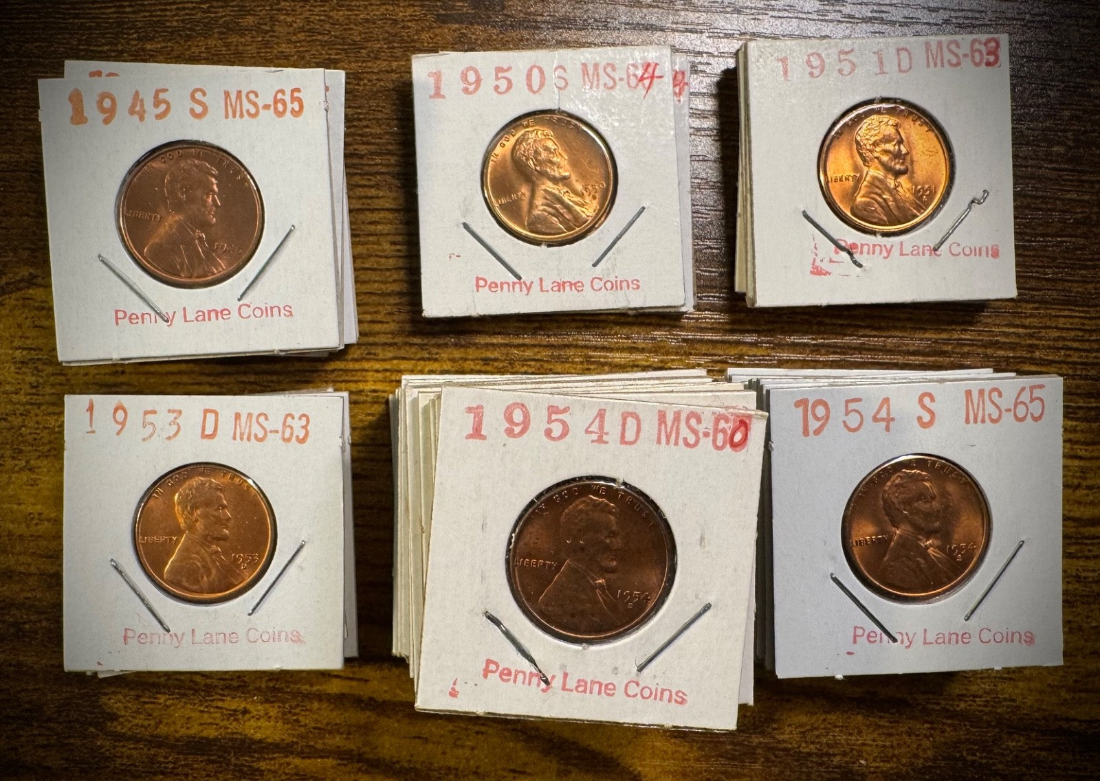 Lincoln Wheat Cent 1945-S 1950-S 1951-D 1953-D 1954-D&S 41 Coin Overstock Lot0