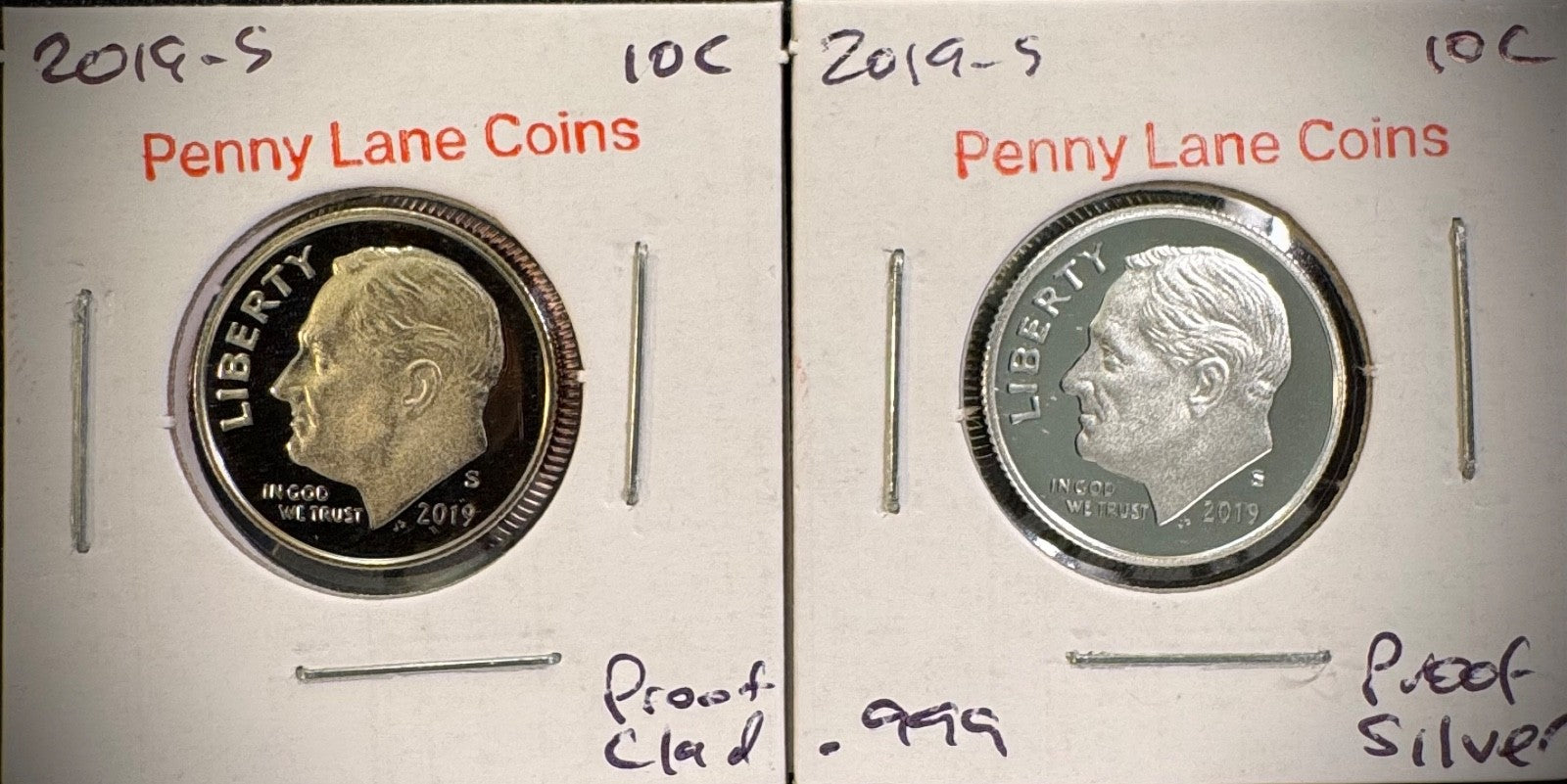 2019-S 99.9% SILVER And Clad PROOF Roosevelt Dime 10C .999 Fine Lot Of 2 Coins2