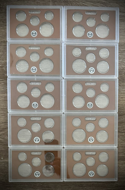 Brown Empty Plastic Case Holds 5 Coins Lot of 10 From US MINT Proof Sets0