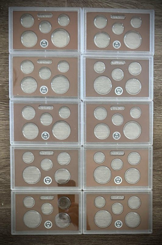 Brown Empty Plastic Case Holds 5 Coins Lot of 10 From US MINT Proof Sets0