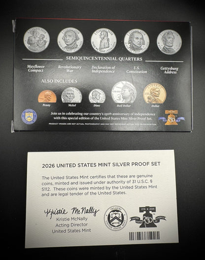 2026-S .999 SILVER Semiquincentennial Quarter Set w 2026 US MINT Box and COA3
