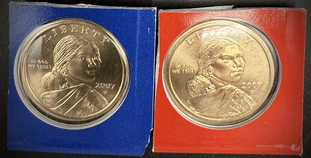 2007 P D Satin Finish Sacagawea Dollar 2 Coin Lot From US Mint Uncirculated Set0