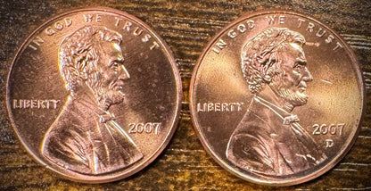 2007 P & D Lincoln Memorial Cent BU 2 Coin Set From Original Rolls0