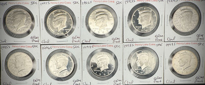 1990-1999 S Kennedy Half Dollar GEM PROOF DEEP ULTRA CAMEO Set Lot Of 10 Coins0