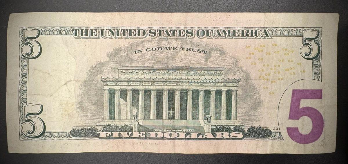 2017 $5 Five Dollar Federal Reserve Note Circulated Scrambled Ladder PA15247638A1