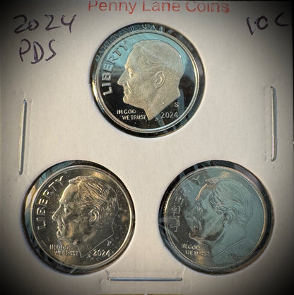 2024 Roosevelt Dime 10C P D S Uncirculated PROOF 3 Coin Lot LOW MINTAGE0