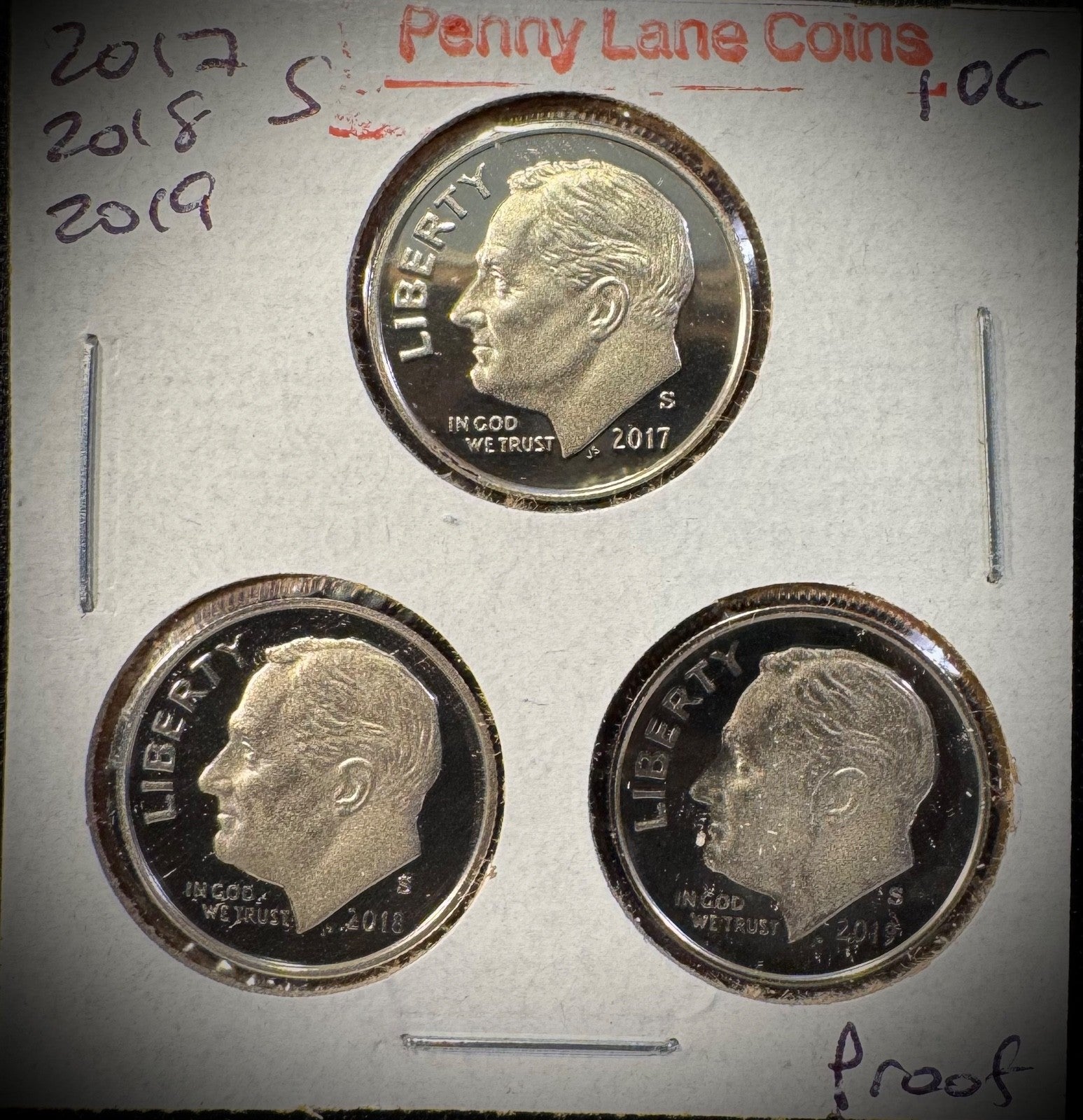 2017 2018 2019 S Clad Gem PROOF Roosevelt Dime Set Of 3 Consecutive Years0
