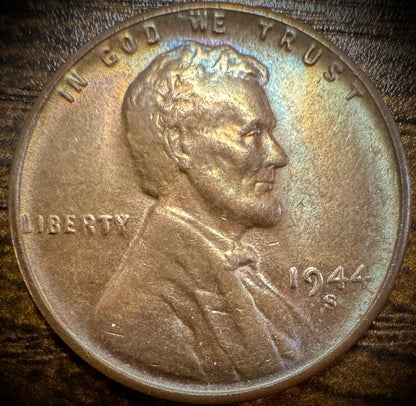 1944-S Lincoln Wheat Penny Cent Uncirculated MULTI-COLORED TONING0