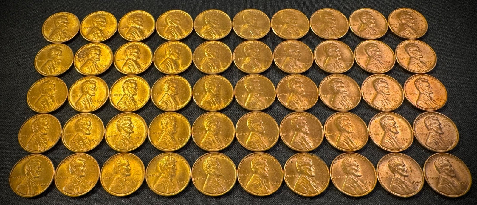 1949-S Lincoln Wheat Cent Penny Red Uncirculated Roll Of 50 Coins1