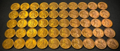 1949-S Lincoln Wheat Cent Penny Red Uncirculated Roll Of 50 Coins1