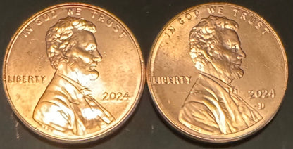 2024 Lincoln Shield Cent P D Uncirculated BU 2 Coin Lot From Original Rolls0