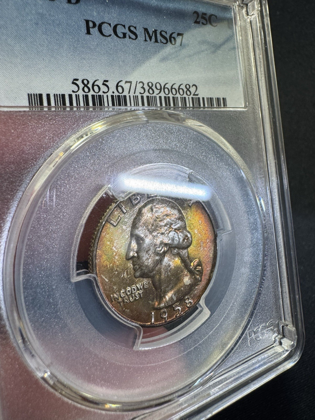 1958 D Silver Washington Quarter PCGS MS66 SEE VIDEO MULTICOLOR CARTWHEEL TONING4