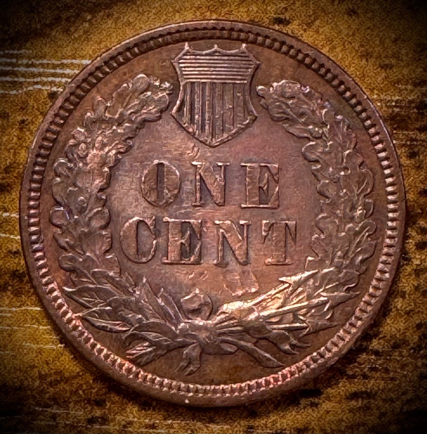 1890 Indian Head Cent Penny VIDEO 4 Diamonds Luster Orange Red Green Toned1
