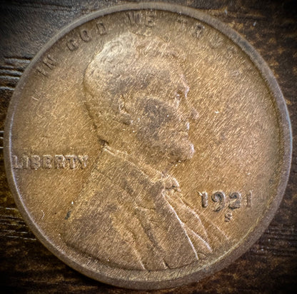 1921-S Lincoln Wheat Cent Penny #10