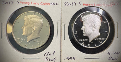 2019-S Kennedy Half Dollar GEM PROOF .999 Silver & Clad 2 Coin Lot Set0
