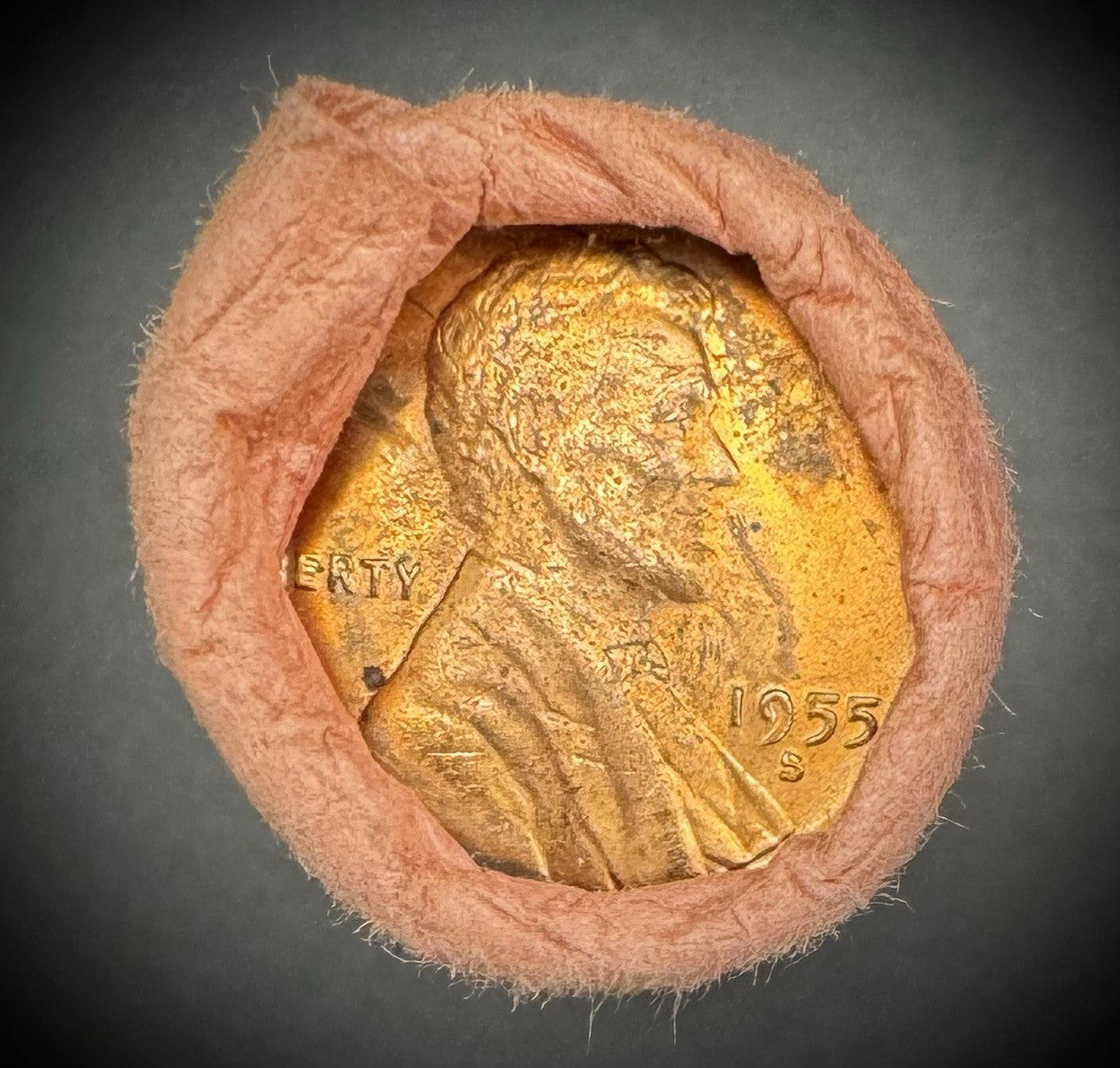 1955-S Lincoln Wheat Cent Penny Uncirculated Roll Of 50 Coins Original Bank Wrap0