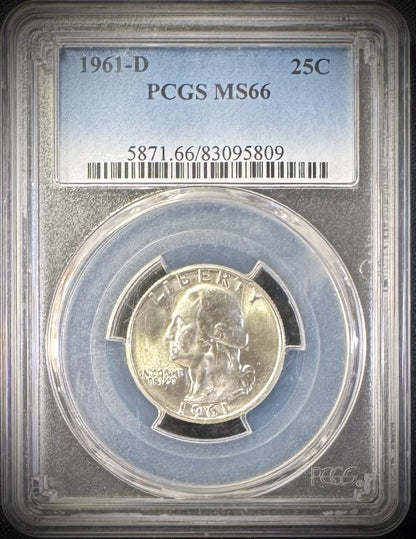 1961 D Silver Washington Quarter PCGS MS66 BLAST WHITE0