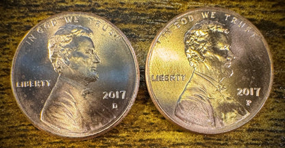 2017 Lincoln Shield Cent P D Uncirculated BU 2 Coin Lot From Original Rolls0