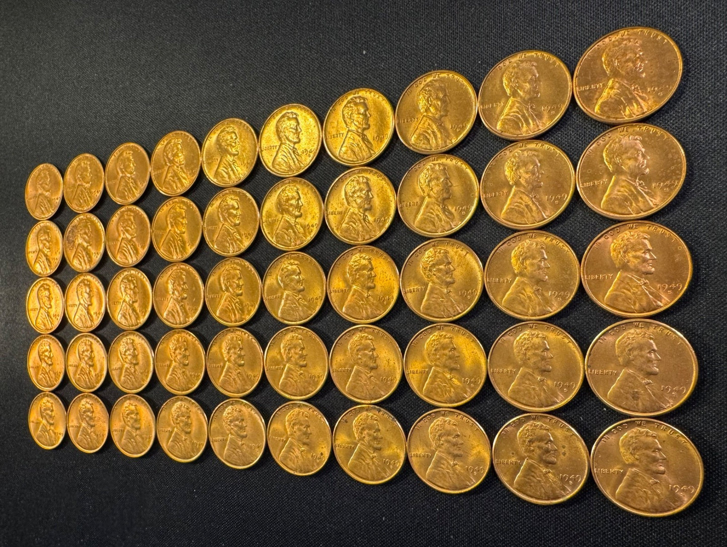1949-S Lincoln Wheat Cent Penny Red Uncirculated Roll Of 50 Coins2