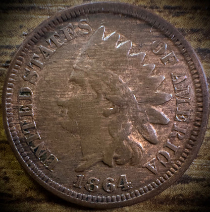 1864 Indian Head Cent Penny Civil War Era Coin Bronze ROTATED DIE0