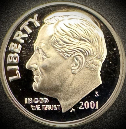 2001-S GEM PROOF Roosevelt Dime 10C Clad DEEP CAMEO Coin0