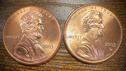 2003 P & D Lincoln Memorial Cent BU 2 Coin Set From Original Rolls0