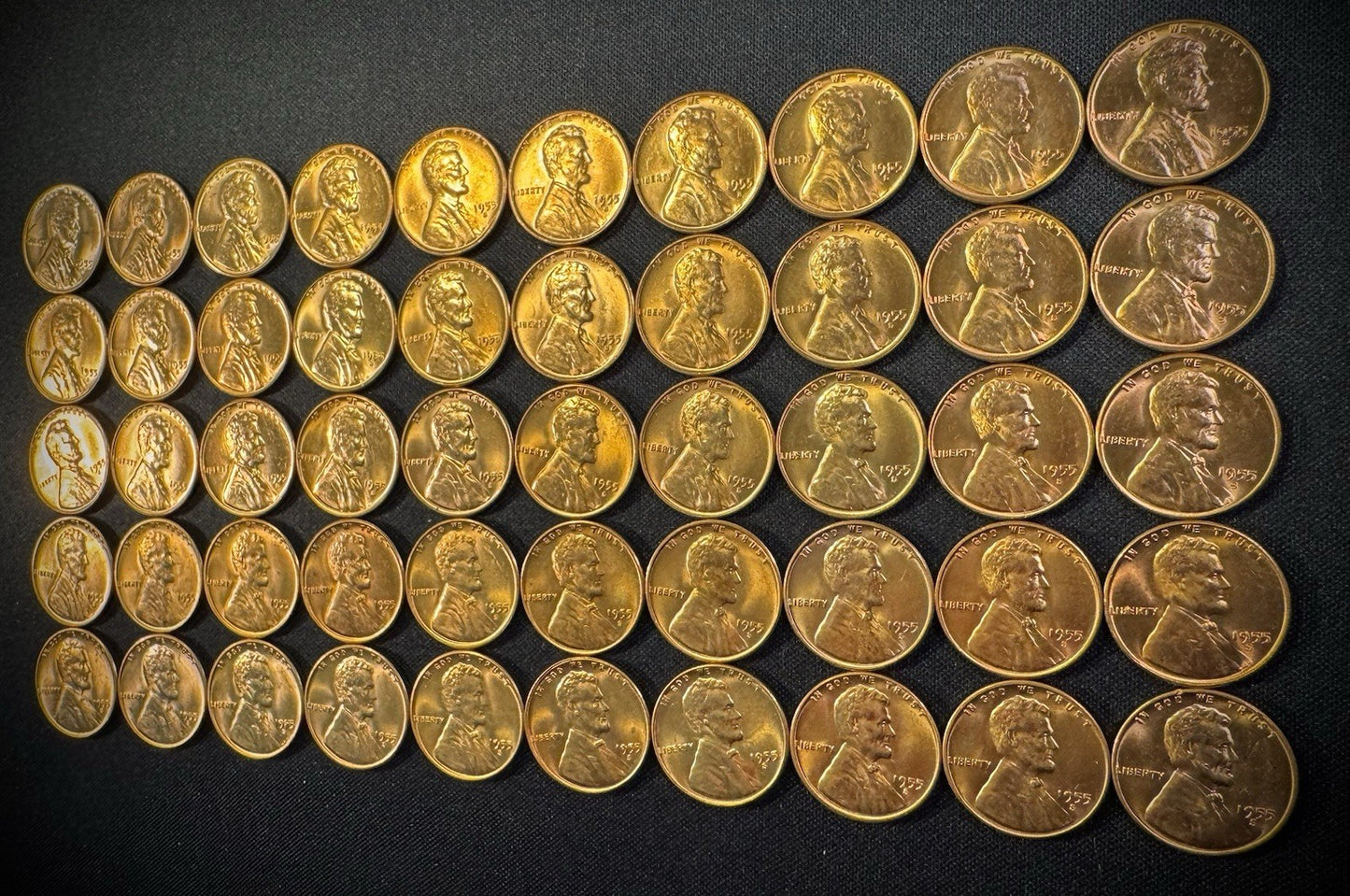 1955-S Lincoln Wheat Cent Penny RED LUSTROUS Uncirculated Roll Of 50 Coins4