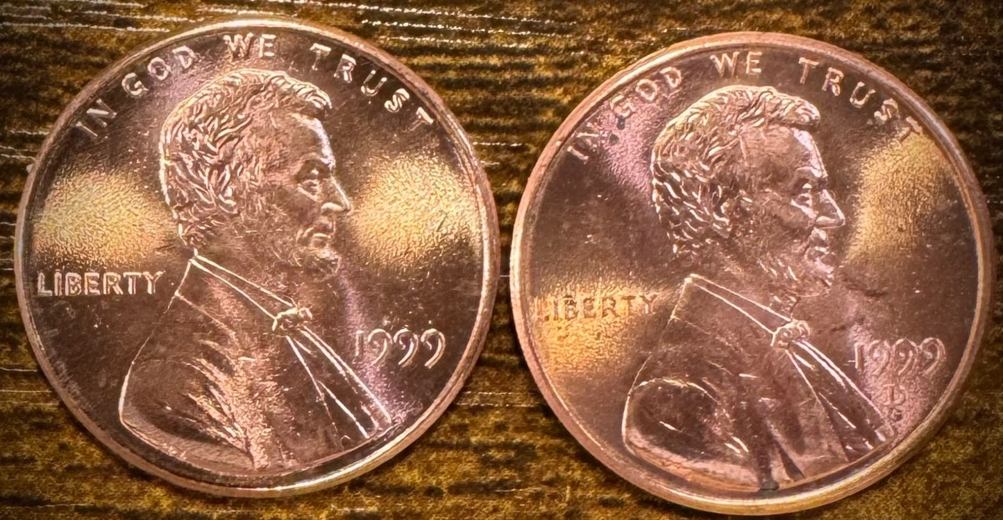 1999 P & D Lincoln Memorial Cent BU 2 Coin Set From Original Rolls0