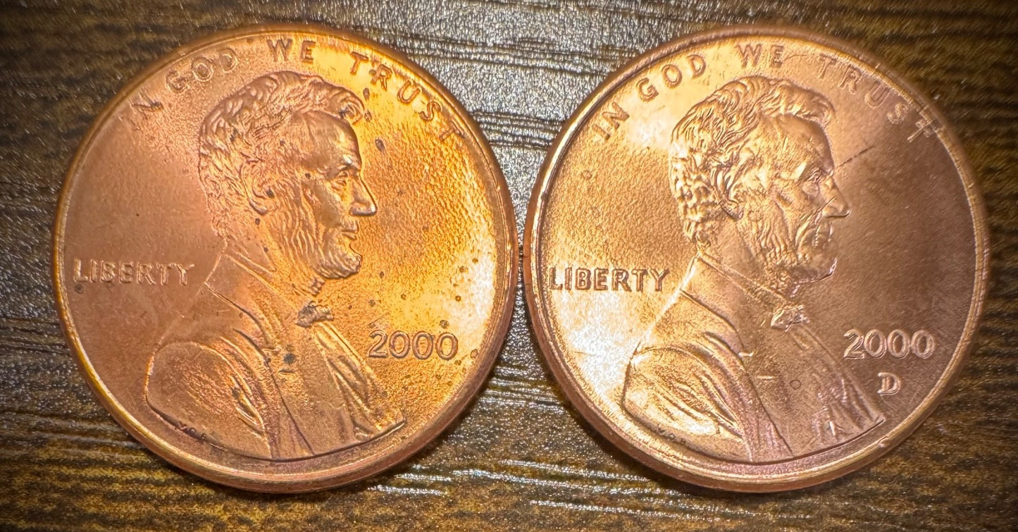 2000 P & D Lincoln Memorial Cent BU 2 Coin Set From Original Rolls0