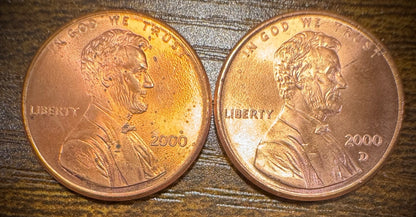 2000 P & D Lincoln Memorial Cent BU 2 Coin Set From Original Rolls0